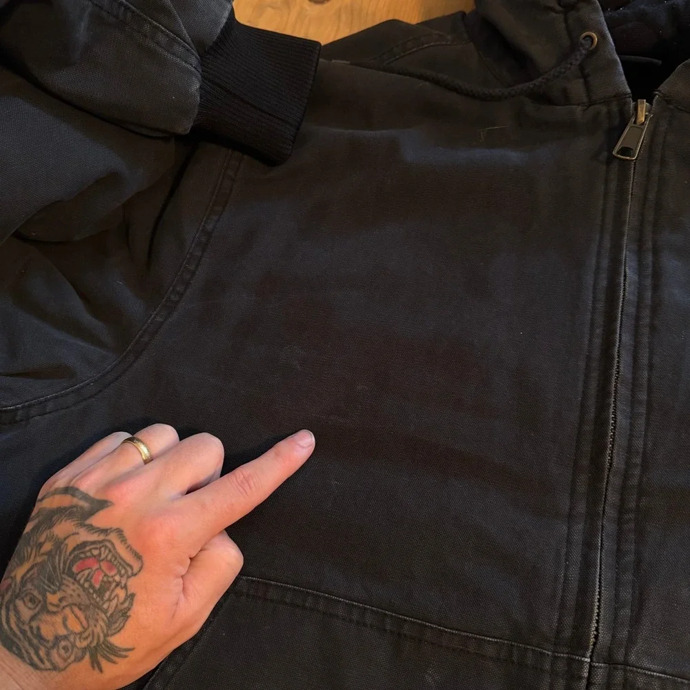 Dickies Mens Duck Canvas Hooded Work Jacket Black Quilted Lined Bomber Coat XL
